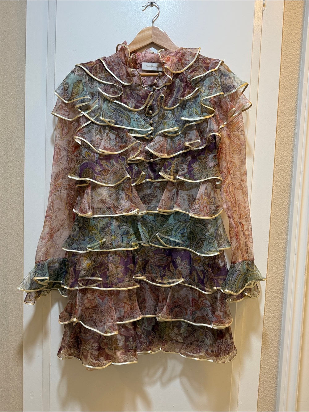 Zimmermann Multicolor Paisley Ruffle Silk Mini Dress